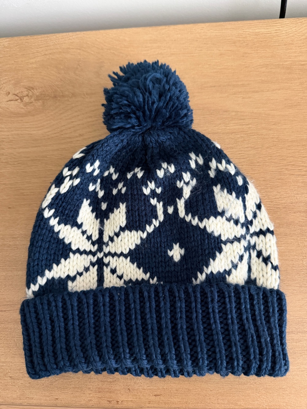 Women’s Navy and White Pom Pom Winter Beanie